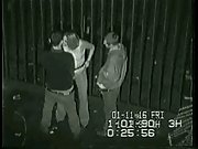 A threesome outside having public fuckfest at the back of a club